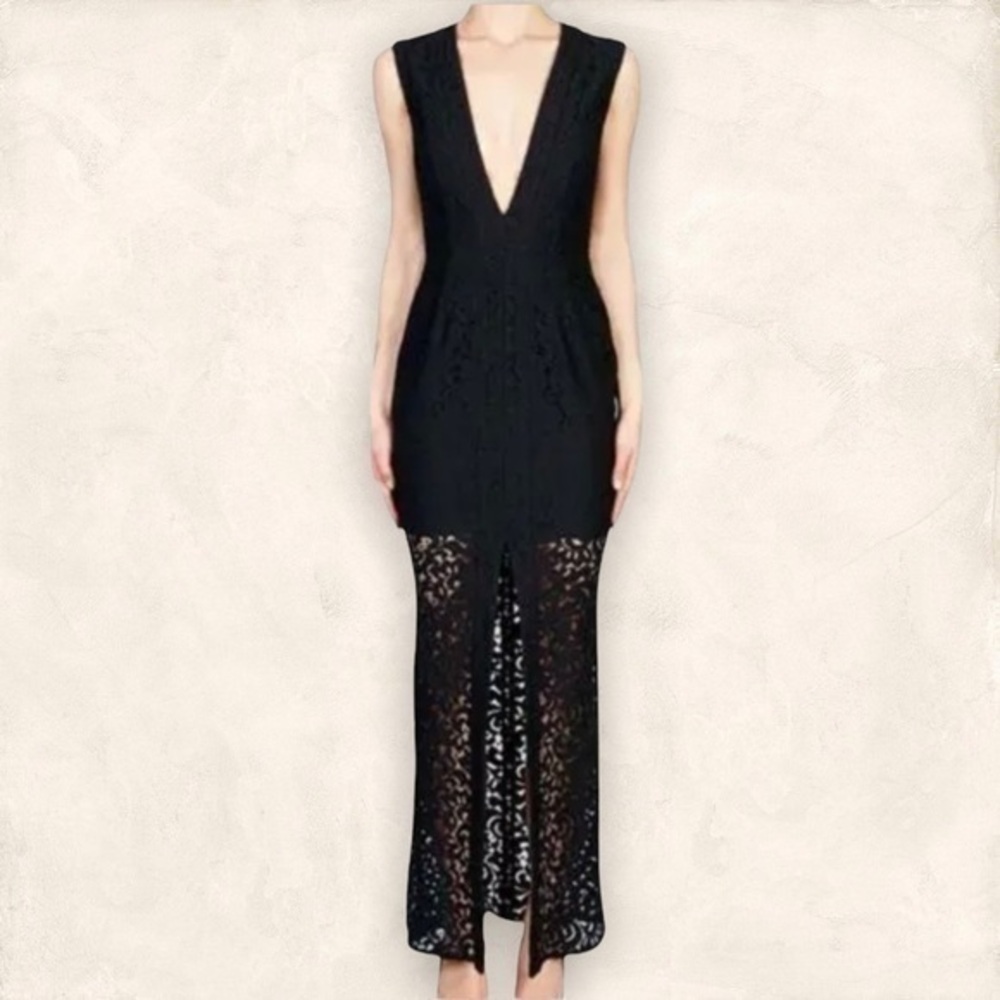 Nicholas Paisley Lace Deep V Crochet Gown